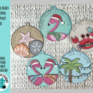 Flamingo Beach Christmas Ornament File SVG, Glowforge, Crab, Shells, Palm Tree, LuckyHeartDesignsCo