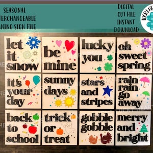 Seasonal Interchangeable Leaning Ladder Sign Bundle File SVG, Glowforge, LuckyHeartDesignsCo