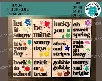 Seasonal Interchangeable Leaning Ladder Sign Bundle File SVG, Glowforge, LuckyHeartDesignsCo
