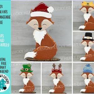 Renard, chapeaux animaux, fichier MINI interchangeable SVG, signe penché saisonnier, Noël, vacances, animal de compagnie, plateau à plusieurs niveaux Glowforge, LuckyHeartDesignsCo