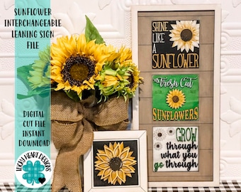 Sonnenblume austauschbare lehnende Zeichendatei SVG, abgestuftes Tablett Glowforge, LuckyHeartDesignsCo