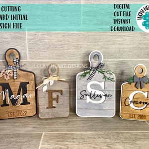 Arquivo de sinal inicial da placa de corte SVG, Monograma Glowforge, Bandeja em camadas, LuckyHeartDesignsCo