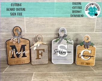 Cutting Board Initial Sign File SVG, Monogram Glowforge, Tiered Tray, LuckyHeartDesignsCo