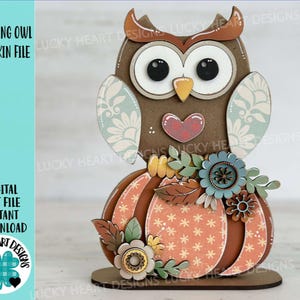 Stehende Eule Chunky Floral Kürbis Datei SVG, Herbst Glowforge, Kantensitzer, Kürbis, Blume, LuckyHeartDesignsCo
