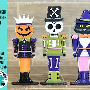 Arquivo SVG de quebra-nozes de Halloween, Glowforge Jack-o-lantern, gato preto, caveira, esqueleto, bandeja em camadas, LuckyHeartDesignsCo