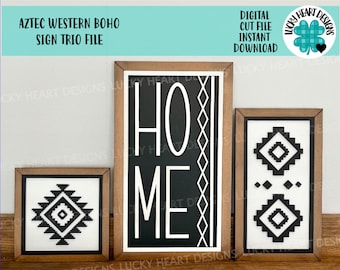 Aztec Western Boho Sign Trio File SVG, Glowforge, LuckyHeartDesignsCo