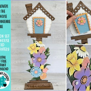 Fleurs sauvages pour le nichoir fichier interchangeable SVG, Glowforge, Floral, Saisonnier, Formes de vacances, Printemps, Cabane d'oiseau, LuckyHeartDesignsCo