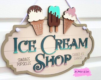 アイスクリームショップのドアハンガーサインファイル SVG、Glowforge