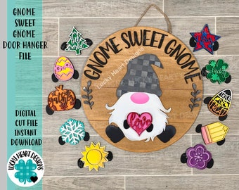 Gnome Sweet Gnome verwisselbaar bestand SVG, Glowforge, LuckyHeartDesignsCo
