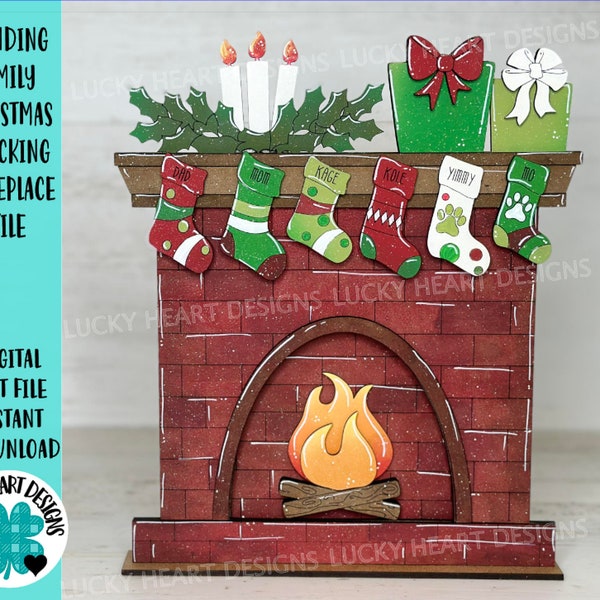 Standing Family Christmas StockingFireplace File SVG, Glowforge 'Twas The Night Before, LuckyHeartDesignsCo