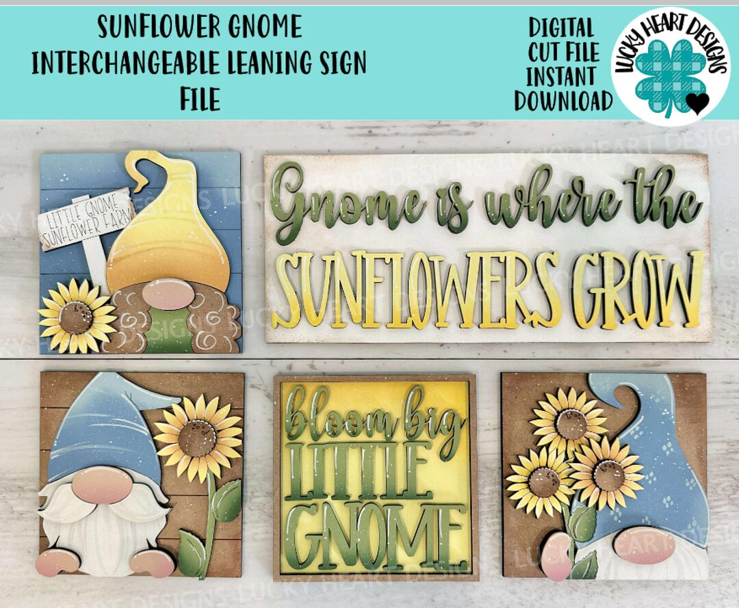 Sunflower Gnome Interchangeable Leaning Sign File SVG, Flower, Fall ...