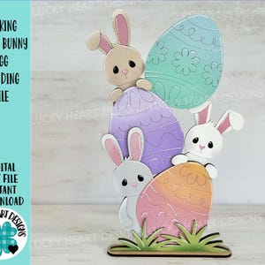 Peeking Easter Bunny Egg Standing File SVG, Glowforge, Carrot, Spring, Floppy Ear, Nerdy, Egg Hunt, LuckyHeartDesignsCo