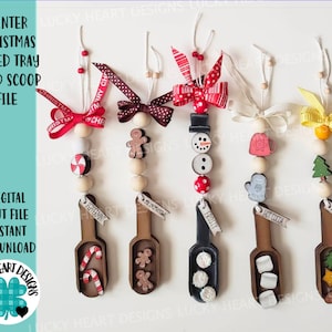 Winter Christmas Tiered Tray Wood Scoop File SVG, Glowforge Bead Garland, LuckyHeartDesignsCo