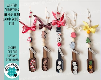 Winter Christmas Tiered Tray Wood Scoop File SVG, Glowforge Bead Garland, LuckyHeartDesignsCo