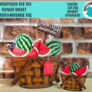 Watermeloen voor de bloemenmand Verwisselbaar bestand SVG, KLEIN, Fruit, Zomer, Gelaagde lade, Glowforge, LuckyHeartDesignsCo