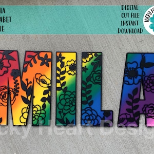 Arquivo de alfabeto floral Mila SVG, sinal de nome de flor, LuckyHeartDesignsCo