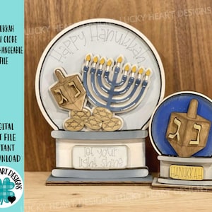 Hanukkah Schneekugel austauschbare Datei SVG, Glowforge, TINY, Weihnachten, Dreidel, Menorah, abgestuftes Tablett LuckyHeartDesignsCo