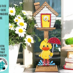 Canard printanier pour le nichoir fichier interchangeable SVG, Glowforge, bottes, parapluie, marguerite, formes de vacances, maison d'oiseau, LuckyHeartDesignsCo