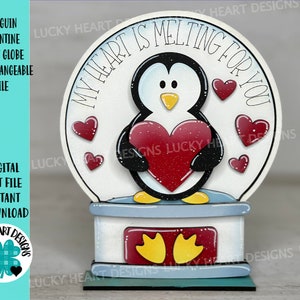 Penguin Valentines Snow Globe Archivo intercambiable SVG, Glowforge, Bandeja escalonada LuckyHeartDesignsCo