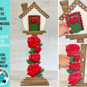 Róże do budki dla ptaków Wymienny plik SVG, Glowforge, Jesień, Sezonowe, Kształty świąteczne, Wiosna, Budka dla ptaków, LuckyHeartDesignsCo