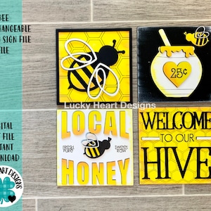 Bee Leaning Interchangeable Leaning Sign File SVG, Glowforge Tiered Tray, LuckyHeartDesignsCo