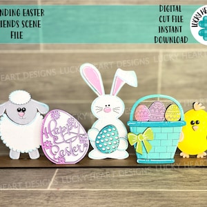 Fichier de scène de Pâques debout SVG, Glowforge, LuckyHeartDesignsCo