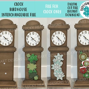 Horloge nichoir fichier interchangeable SVG, Glowforge, horloge UNIQUEMENT, saisonnier, formes de vacances, Noël, automne, Halloween, LuckyHeartDesignsCo