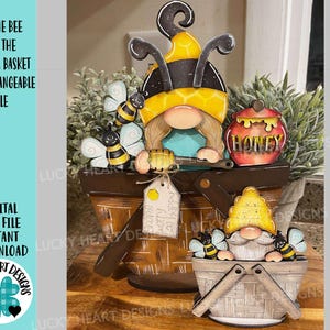Gnome Bee For The Flower Basket verwisselbaar bestand SVG, honing, origineel en kleine zomer, gelaagde lade, Glowforge, LuckyHeartDesignsCo