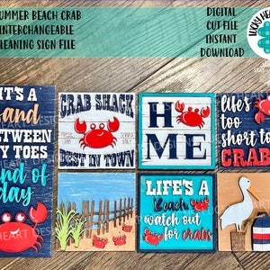 Summer Beach Crab Interchangeable Leaning Sign File SVG, LuckyHeartDesignsCo