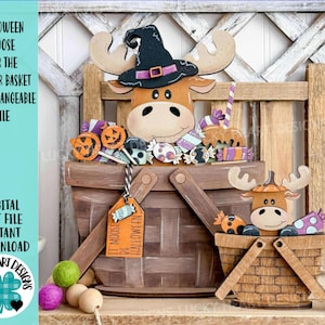 Alce de Halloween para cesta de flores (archivo SVG intercambiable), bruja pequeña, dulces, granja, bandeja escalonada, Glowforge, LuckyHeartDesignsCo