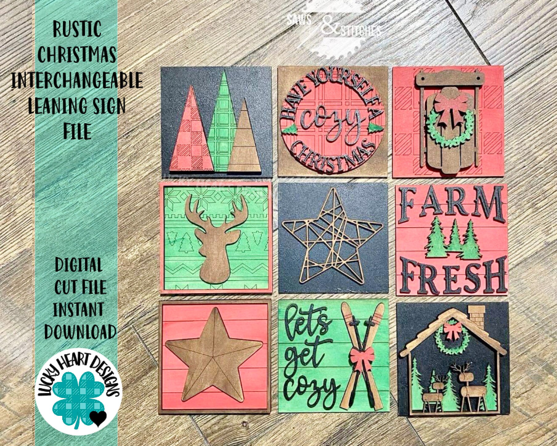 Rustic Christmas Interchangeable Leaning Sign File SVG, Cabin Holiday…