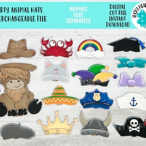 Party Tier Hüte austauschbare Extras MINI-Datei SVG, add-on Abschlussfeier saisonale Zeichen Urlaub Bauernhof Tiered Glowforge, LuckyHeartDesignsCo