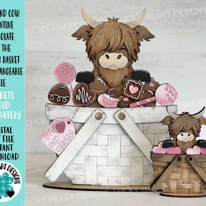 Highland Cow Valentine Chocolate For The Flower Basket Wymienny plik SVG, TINY Sweets Candy Tiered Tray Glowforge LuckyHeartDesignsCo