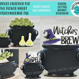 Heksenketel voor de bloemenmand verwisselbaar bestand SVG, KLEIN Halloween, vleermuis, drankje, pompoen, Glowforge, LuckyHeartDesignsCo