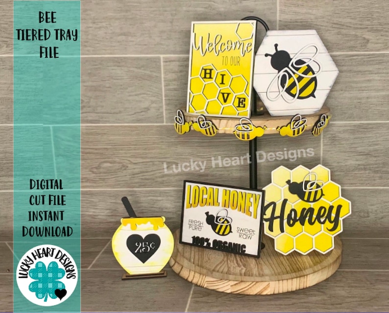 Bee Tiered Tray File SVG, Glowforge, Honey Tier Tray, Lucky Heart Designs 