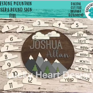 Milestone Mountain Nursery Round Sign, SVG FILE, GLOWFORGE, LuckyHeartDesignsCo