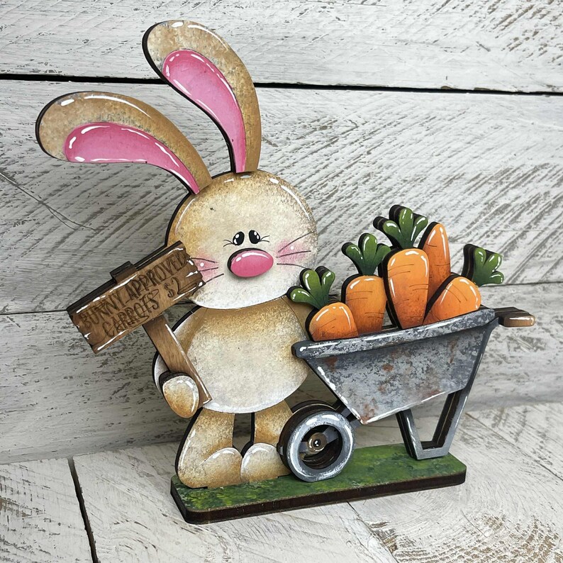 Floppy Easter Bunny Carrots Wheelbarrow Standing File SVG, Glowforge ...