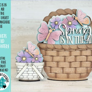 De lente hangt in de lucht voor de bloemenmand verwisselbaar bestand SVG, KLEINE vlinder bloemen bloemen gelaagde lade Glowforge LuckyHeartDesignsCo