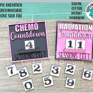 Chemo Straling Countdown Verwisselbare Leunend Teken Bestand SVG, Cancer Glowforge, LuckyHeartDesignsCo