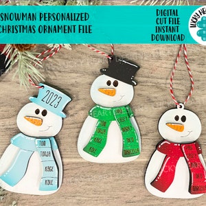 Snowman Family Personalized Christmas Ornament File SVG,  Glowforge, LuckyHeartDesignsCo
