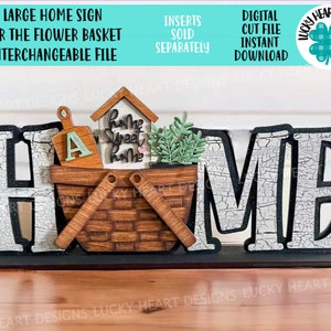 Groot huisbord en mand voor de bloemenmand Verwisselbaar bestand SVG, Bloemen, Staande, Hangende, Glowforge, LuckyHeartDesignsCo