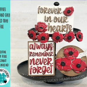 Arquivo de bandeja em camadas rápido e fácil de papoulas SVG, Glowforge, Poppy, Remembrance, Memorial Day, Dia dos Veteranos, América, LuckyHeartDesignsCo