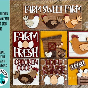 Farm Chicken Interchangeable Leaning Sign File SVG, Farm Tiered Tray Glowforge, LuckyHeartDesignsCo