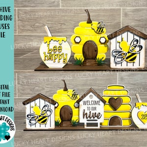 Bijenkorf staande huizen bestand SVG, gelaagde lade Glowforge, LuckyHeartDesignsCo