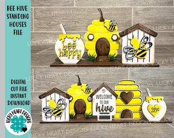 Bee Hive Standing Houses File SVG, tiered tray Glowforge, LuckyHeartDesignsCo