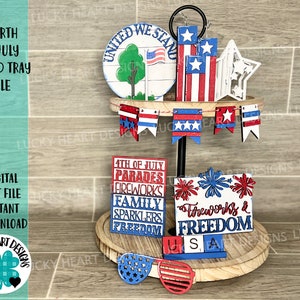 Fourth Of July Tiered Tray File SVG, 4th Glowforge Tier Tray, USA America,  LuckyHeartDesignsCo