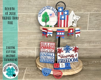 Fourth Of July Tiered Tray File SVG, 4th Glowforge Tier Tray, USA America,  LuckyHeartDesignsCo
