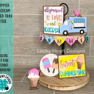 Summer Ice cream Tiered Tray Datei SVG, Glowforge Tier Tray