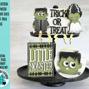 Frankenstein Halloween Quick and Easy Tiered Tray File SVG, Monster, Pumpkin, Jackolantern, Glowforge Tier Tray, LuckyHeartDesignsCO