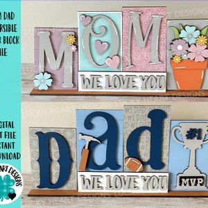 Mamá Papá Bloques Reversibles Archivo SVG, Bandeja Escalonada, Cartas, Día de la Madre. Día del Padre, Scrabble, Familia, Glowforge, LuckyHeartDesignsCo